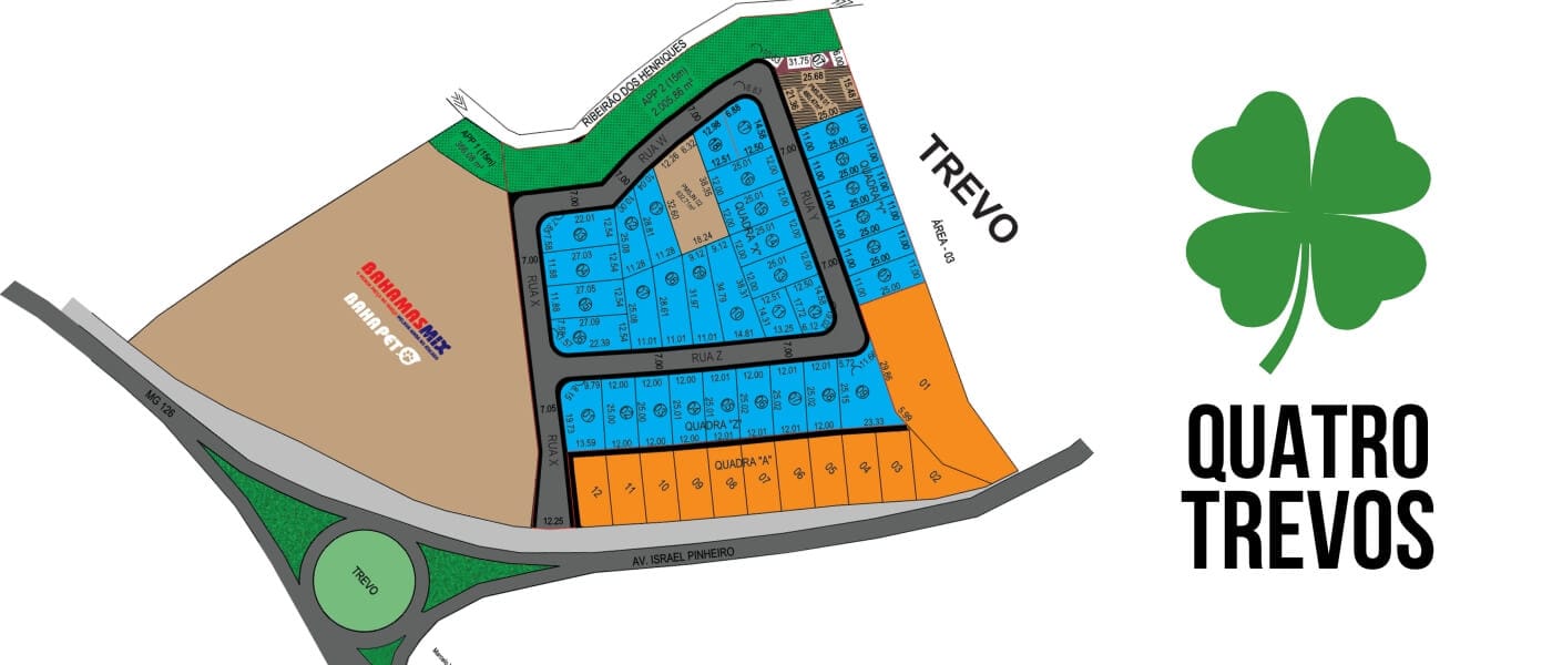 Planta do loteamento Quatro Trevos em São João Nepomuceno.