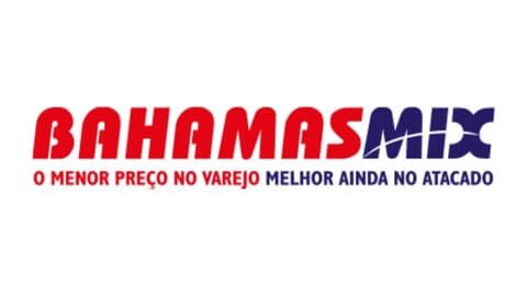 Logotipo da Bahamas Mix com slogan sobre preços no varejo e atacado.