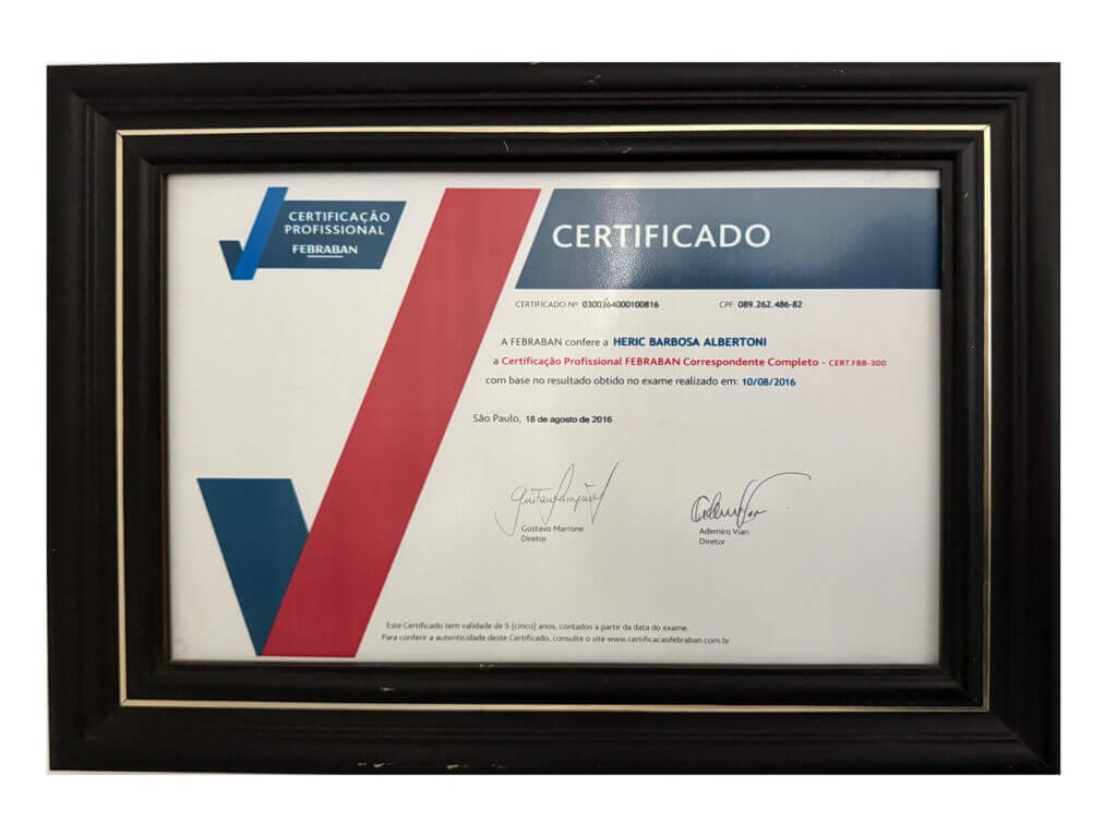 Certificação de Correspondente Completo FEBRABAN 2016 por Heric Albertoni do Grupo HBA