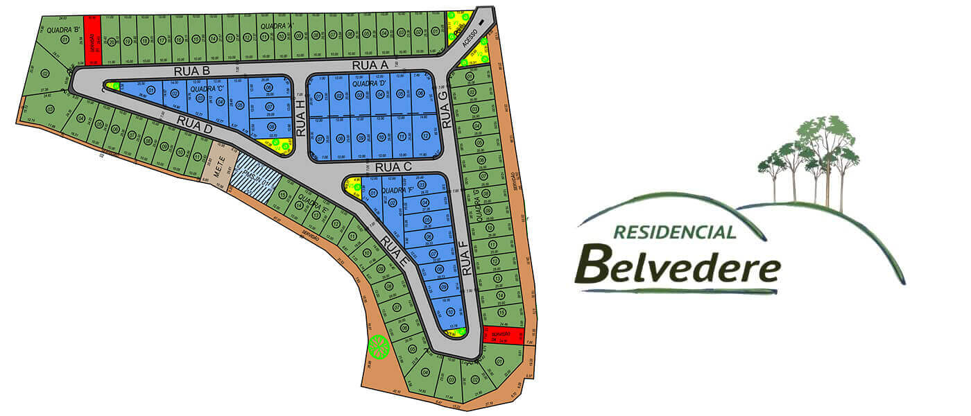 Planta do Loteamento Residencial Belvedere em São João Nepomuceno.