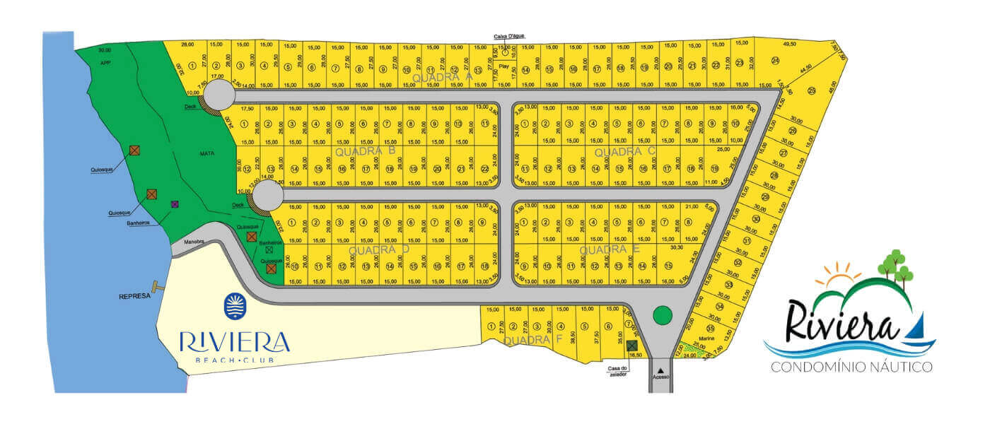 Planta do Loteamento Riviera Residencial Náutico em São João Nepomuceno.