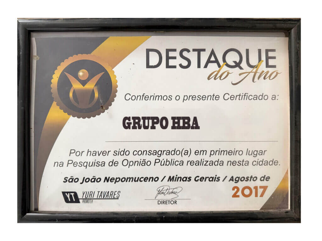 Prêmio Destaque do Ano 2017 concedido ao Grupo HBA por sua excelência em engenharia