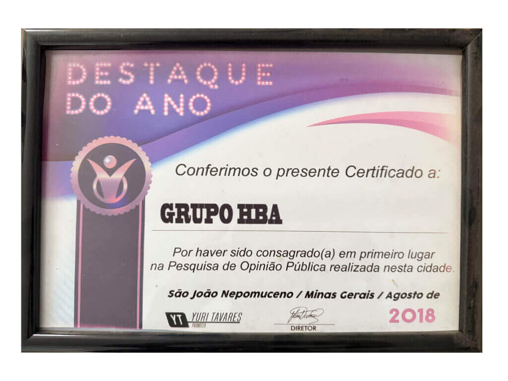 Prêmio Destaque do Ano 2018 do Grupo HBA pela Herpol Engenharia
